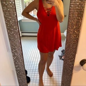 Coral Tank Lace up Dress